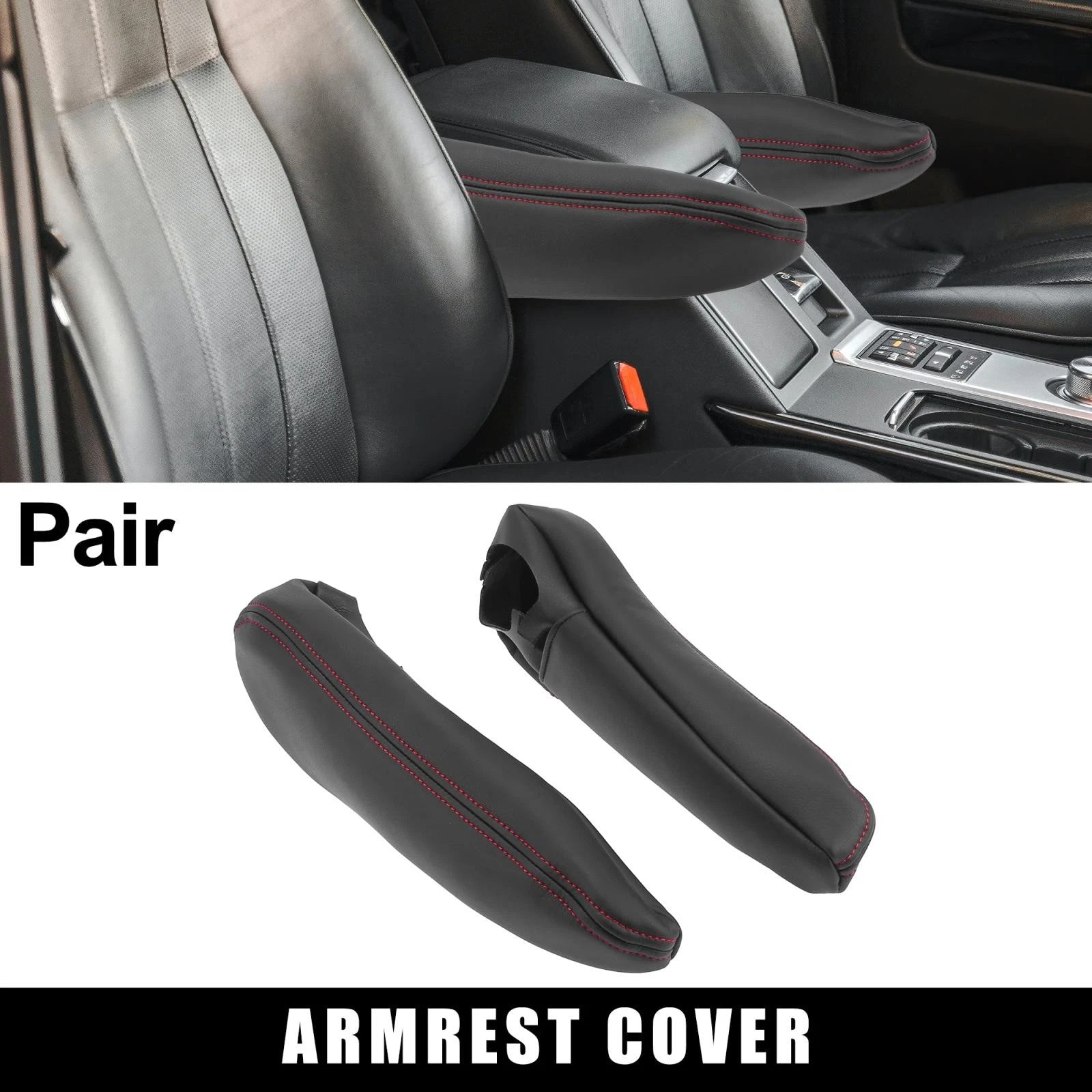 Pair Front Seat Armrest Covers for Toyota Sienna (2005–2010) - Black/Red Line