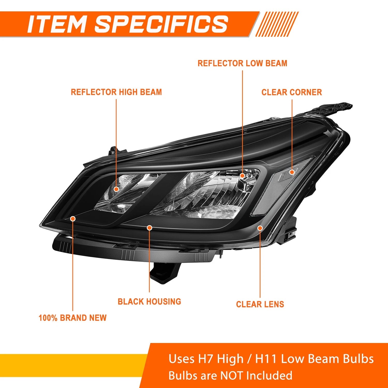 Headlight for Chevy Traverse (2013–2017) OE Replacement Black Housing Clear Corner