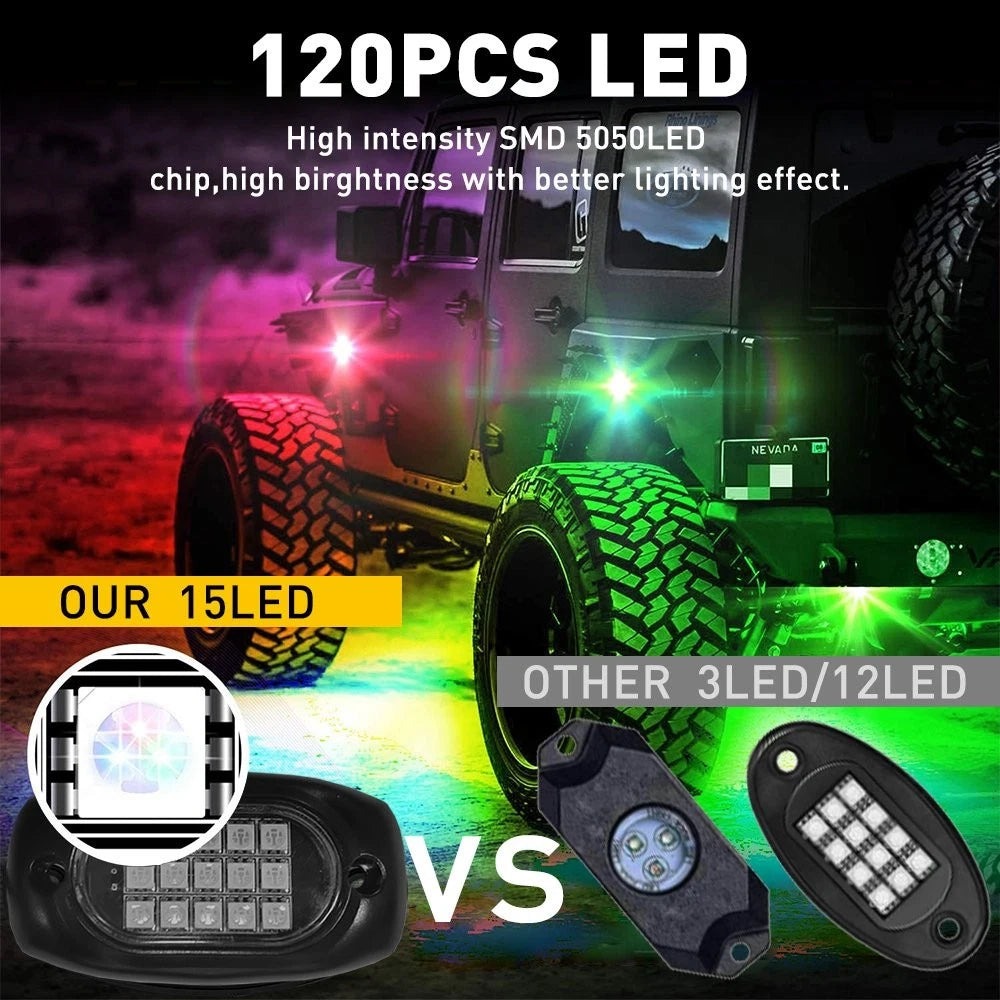 Set of 10 RGB LED Rock Lights Kit with Bluetooth App Control
