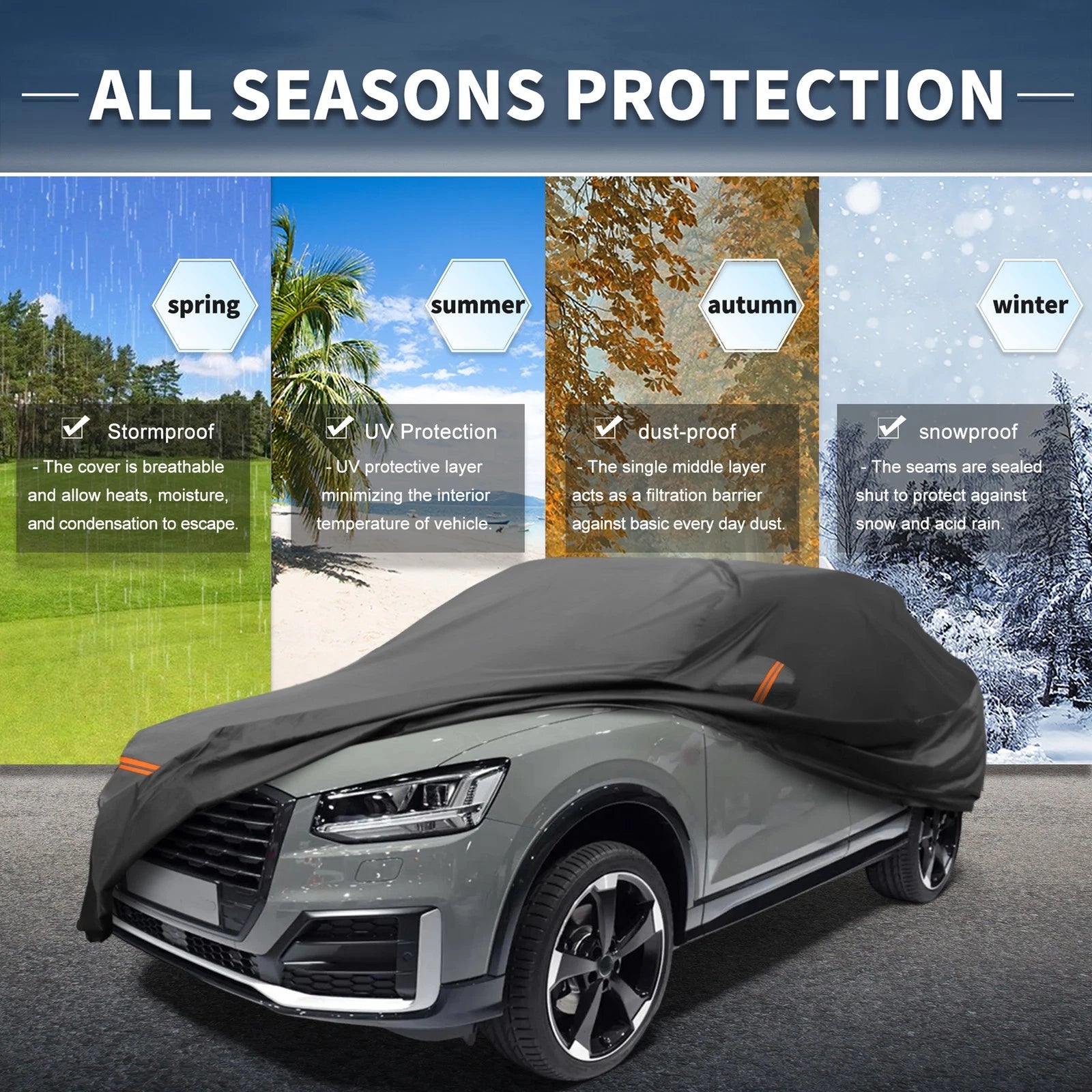 Waterproof Car Cover for Audi Q2 (2009–2024) with Zipper, PEVA Spunlace Cotton