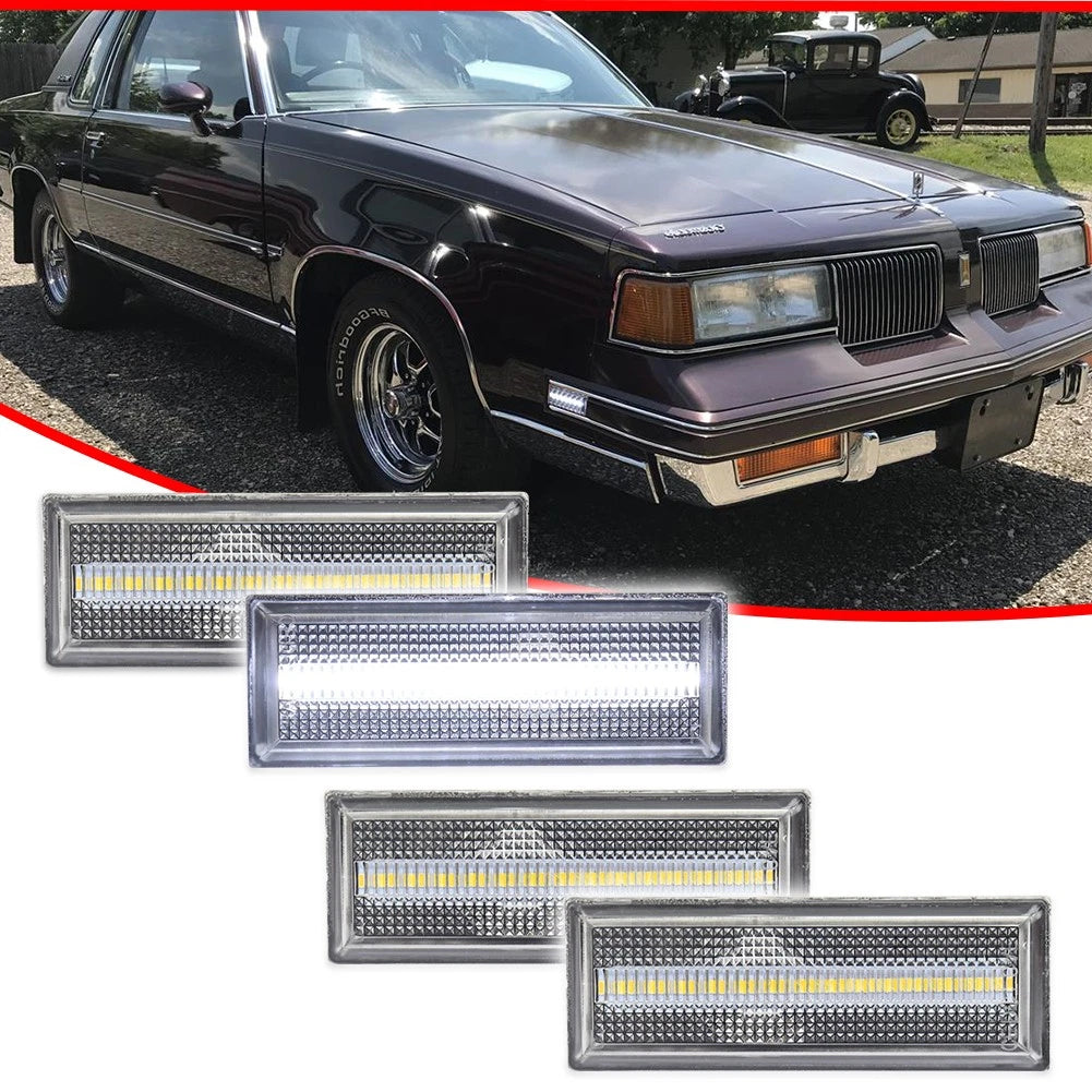 Set of 4 Clear White LED Side Marker Lights for Oldsmobile Cutlass (1981–1988)
