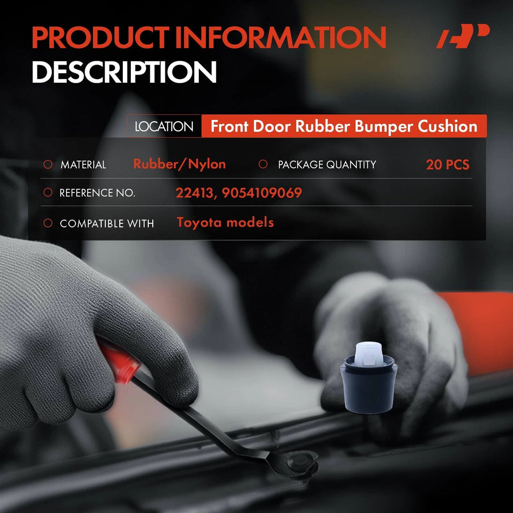 15mm Nylon Rubber Front Door Bumper Cushion Retainer for Toyota (20pcs)