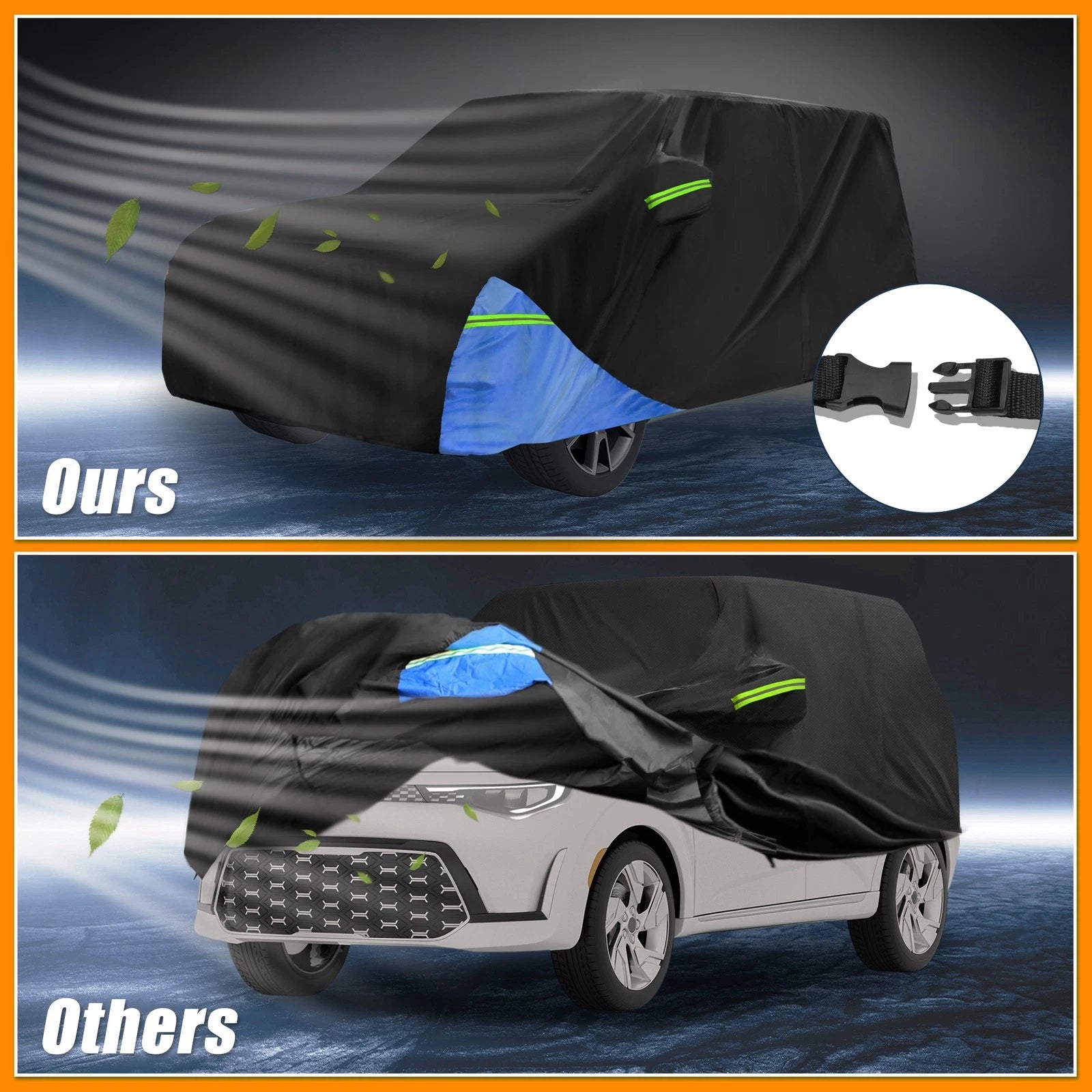 Waterproof Car Cover for Kia Soul (2010–2023) - Oxford Cloth, Black/Blue