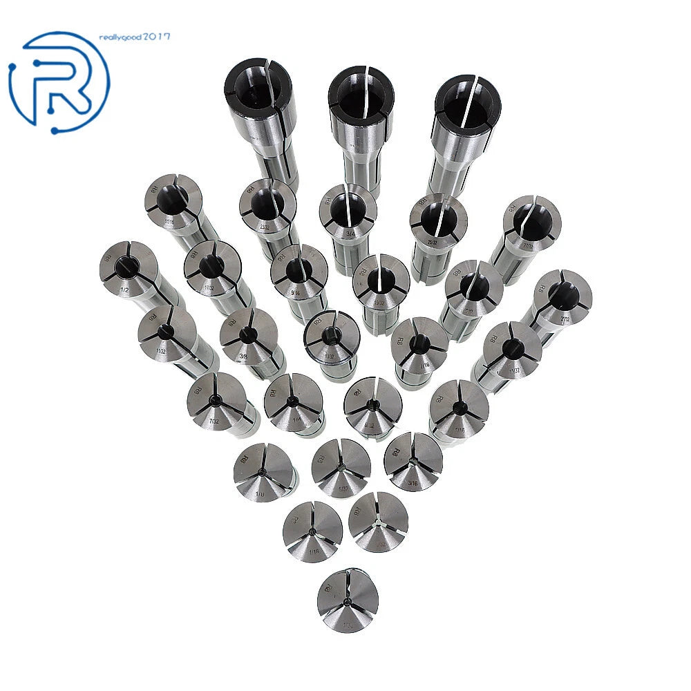 29Pcs Spring Collet Set for R8 (Fractional 1/32"-1")