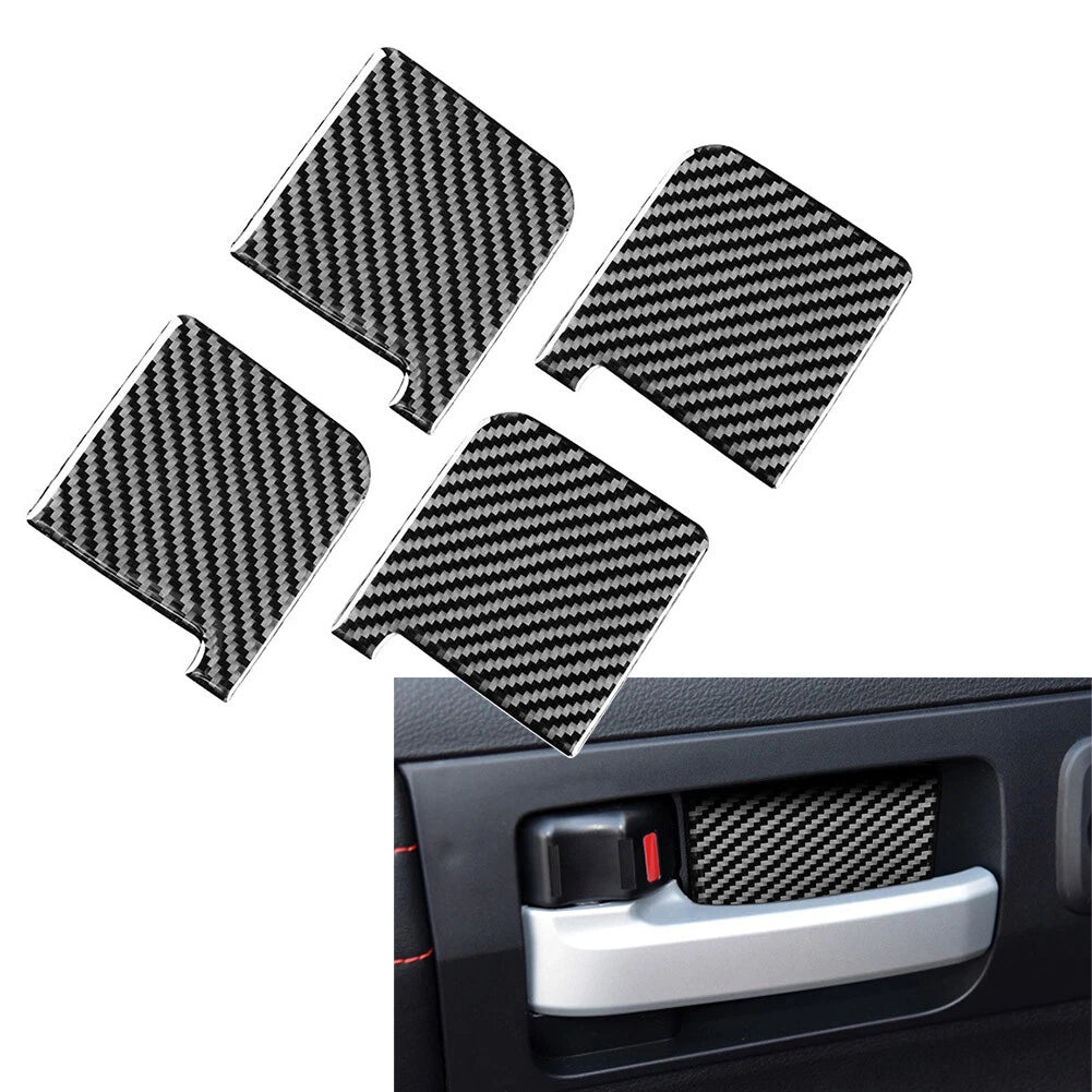 Set of 4 Black Carbon Fiber Door Handle Bowl Cover Trim for Toyota Tundra (2014–2021)