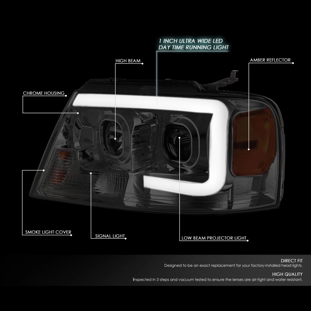 LED DRL Bar Projector Headlight for Ford F-150 (2004–2008)