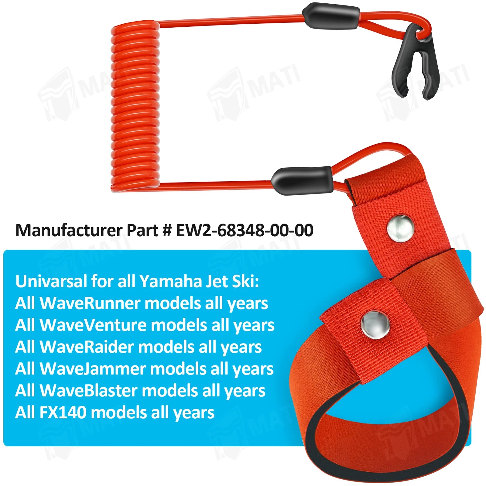 Stop Kill Safety Lanyard for Yamaha Jet Ski EW2-68348-00-00 (1987–2020)