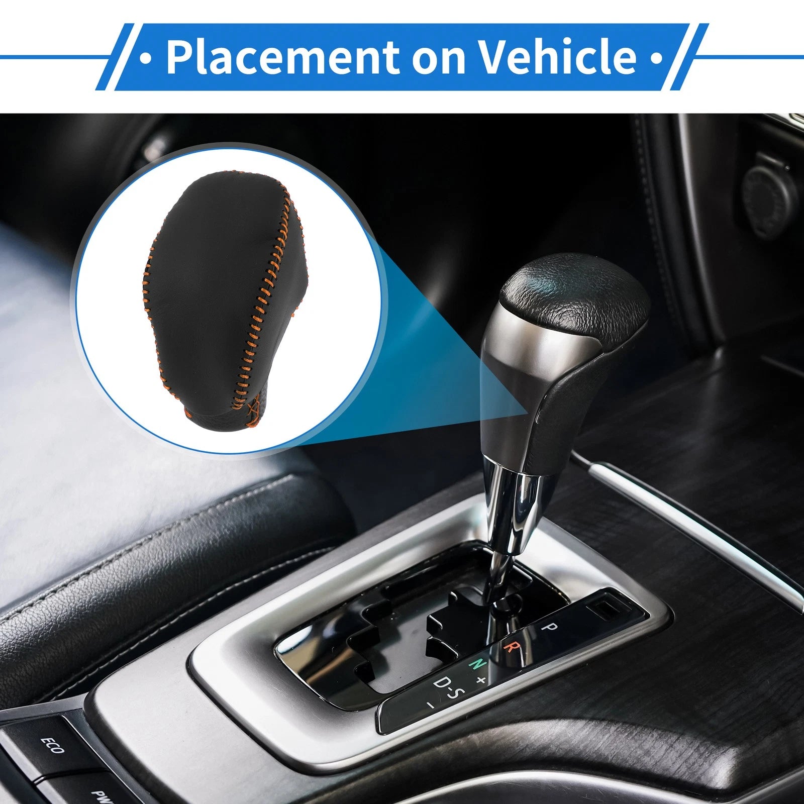 Gear Shift Knob Cover for Toyota RAV4 (2019–2024) Black Orange Faux Leather