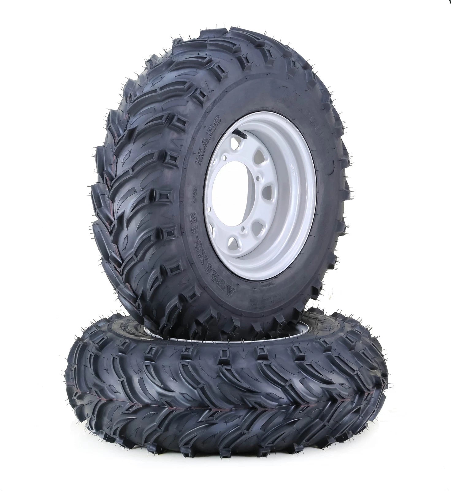 Set of 2 ATV Tire Wheel Assembly 25X8-12 for LIBRA 4-156 PCD 4+3 Silver