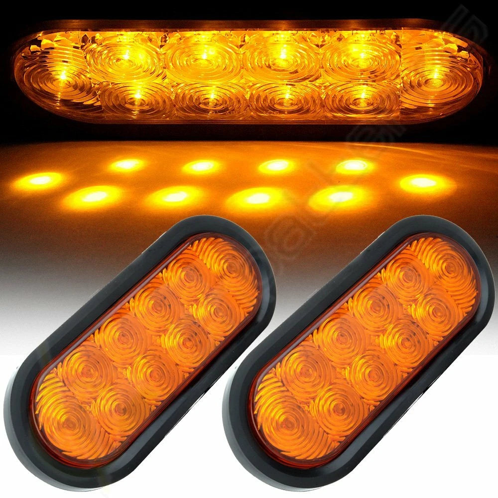 2X 10LED Amber Oval Stop Turn Tail Light for Trailer Truck (Flush Mount)
