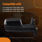 Side Mirror Black Housing for Dodge Ram 1500/3500 (2009–2018) 55372070AJ