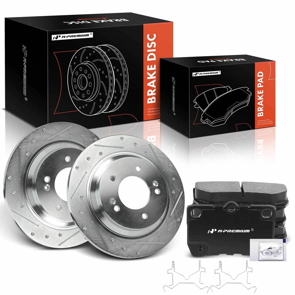 Set of 2 Rear Drilled Brake Rotors & Ceramic Pads for Hyundai Sonata
