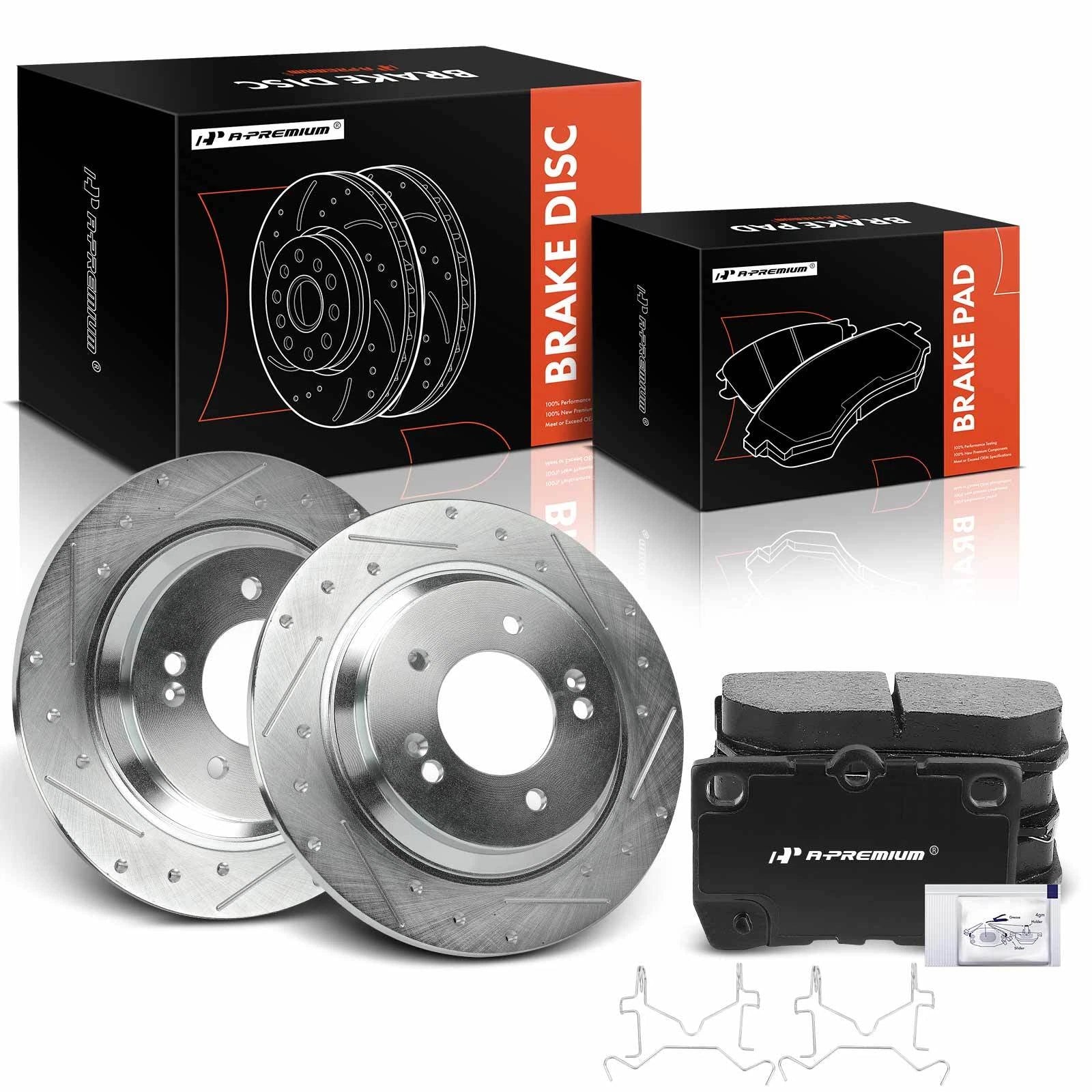 Set of 2 Rear Drilled Brake Rotors & Ceramic Pads for Hyundai Sonata