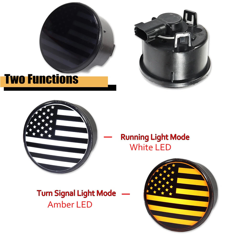 US Flag LED DRL Amber Signal Smoked Lights for Jeep Wrangler JK (2007–2018)