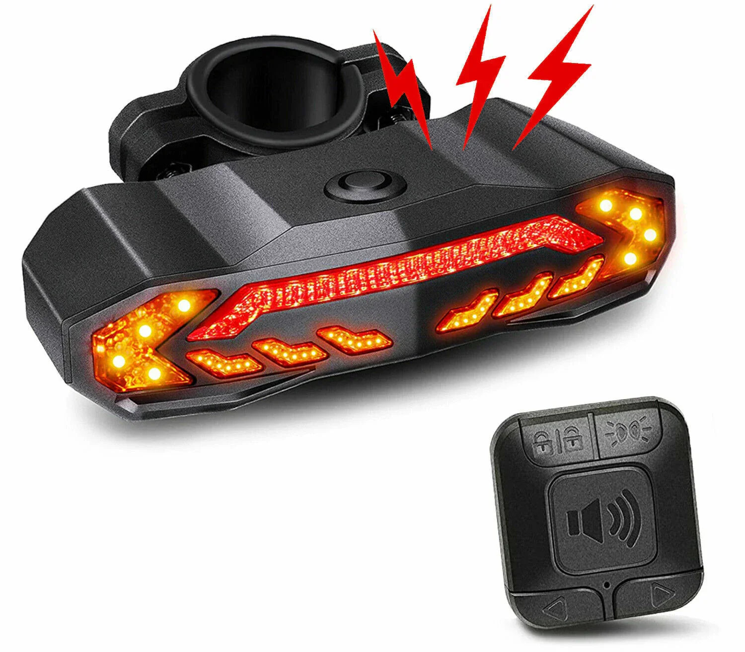 USB Rechargeable Black Bike Alarm Tail Light with Smart Brake Sensing