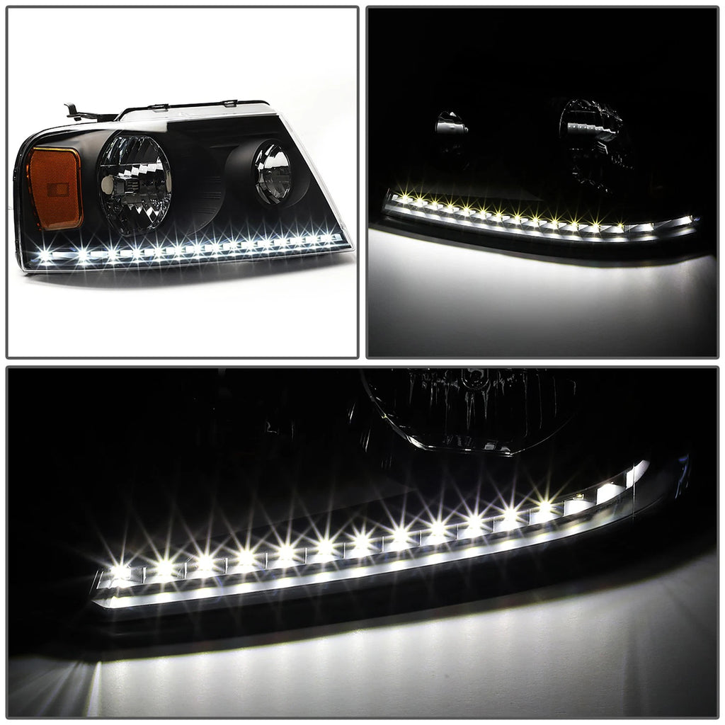 LED Headlights for Ford F150 Lincoln Mark LT (2004–2008) - Black Housing, Amber DRL