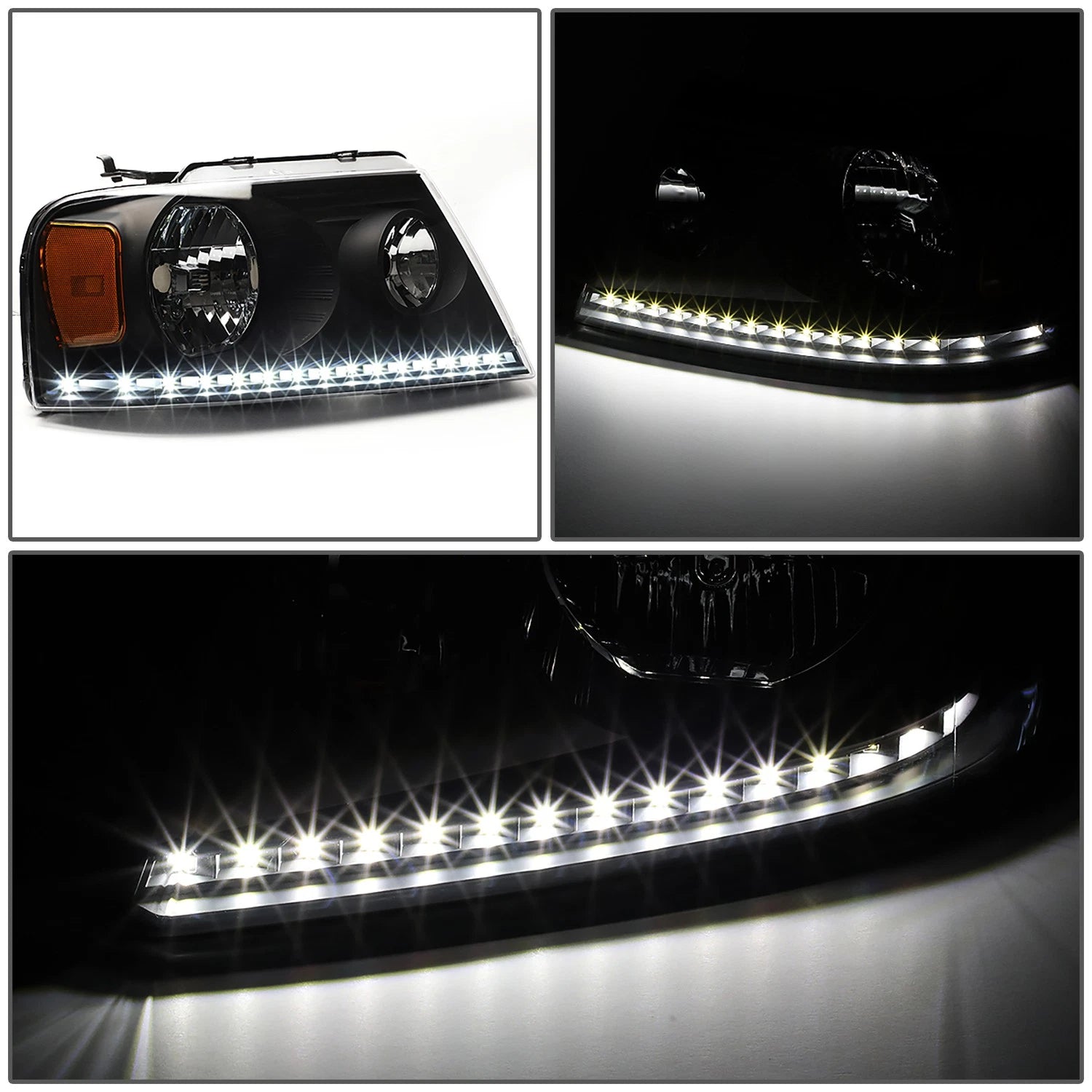 LED Headlights for Ford F150 Lincoln Mark LT (2004–2008) - Black Housing, Amber DRL
