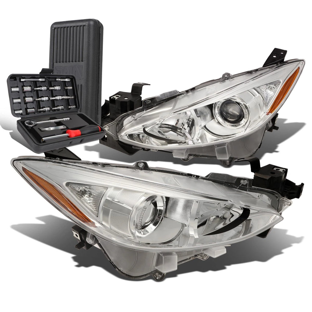 Pair of Chrome Amber Signal Projector Headlights for Mazda 3 (2014–2016)