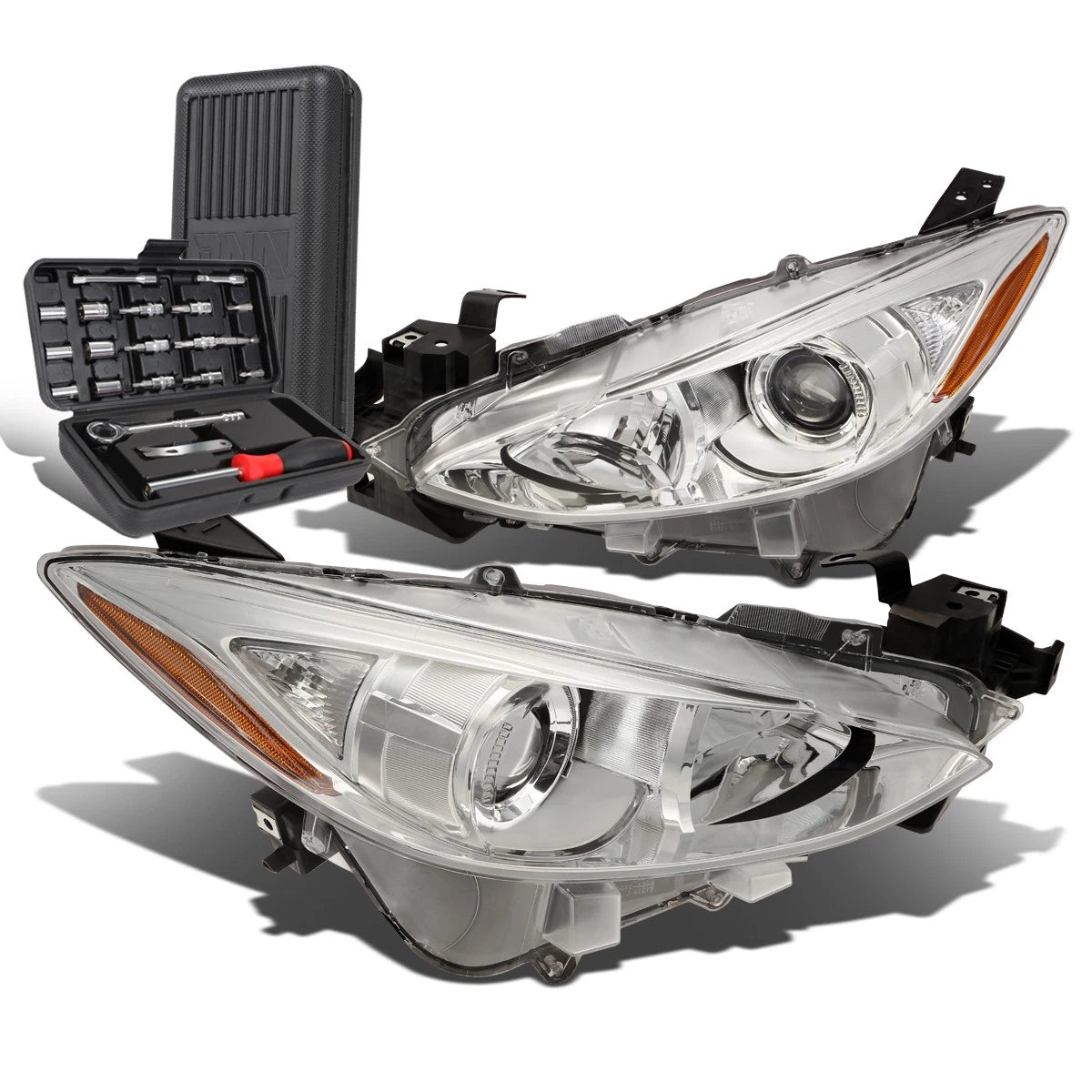 Pair of Chrome Amber Signal Projector Headlights for Mazda 3 (2014–2016)