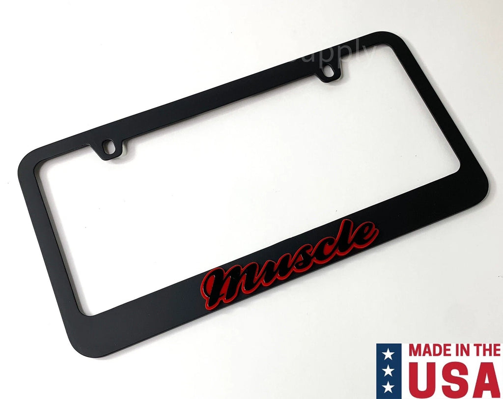 Matte Black License Plate Frame with Red Outline for Muscle Car (Universal)
