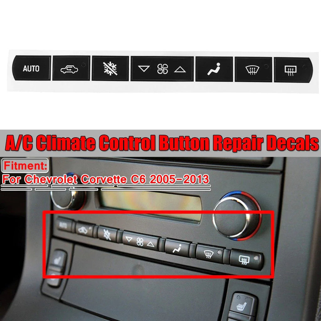 Dash A/C Climate Control Button Repair Decals for Chevrolet Corvette C6 (2005–2013)
