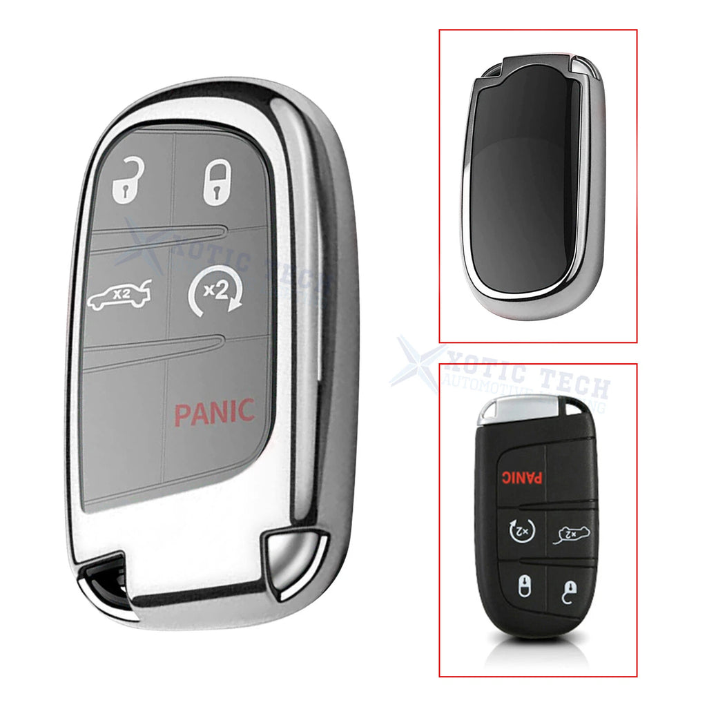 TPU Remote Key Cover for Dodge Jeep Chrysler (Glossy Silver) (2015–2025)
