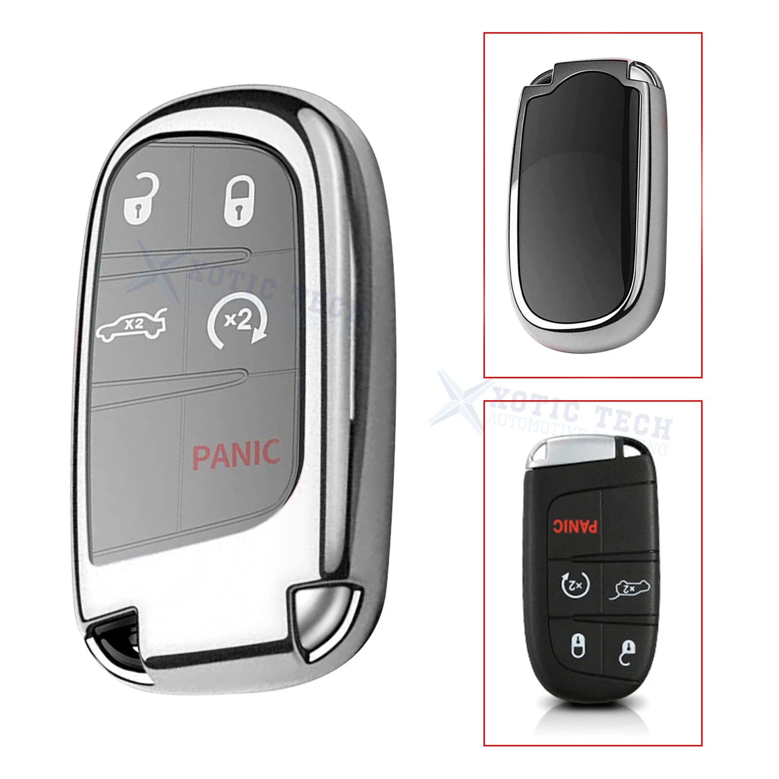 TPU Remote Key Cover for Dodge Jeep Chrysler (Glossy Silver) (2015–2025)
