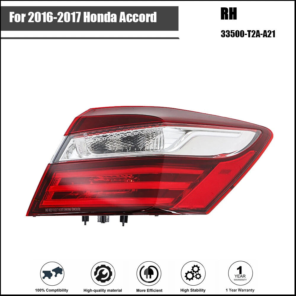 Tail Light Assembly for Honda Accord (2016–2017) Rear Right Red Lens