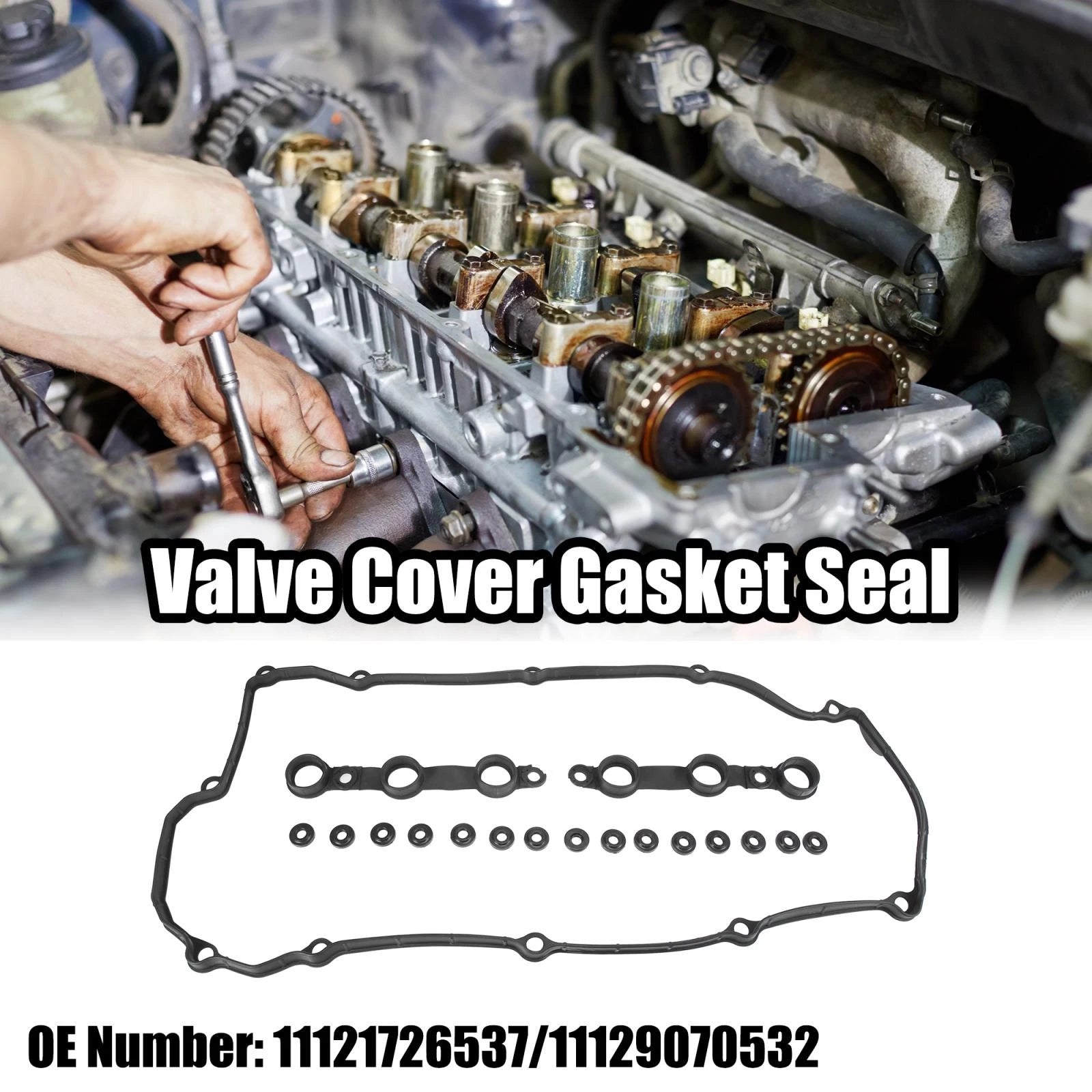 Set of 1 Black Valve Cover Gasket Seal 11121726537 for BMW E36 E38 E39