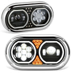LED Halo Projector Headlight for Peterbilt 359 (1967–1987) - Black Housing, Clear Lens