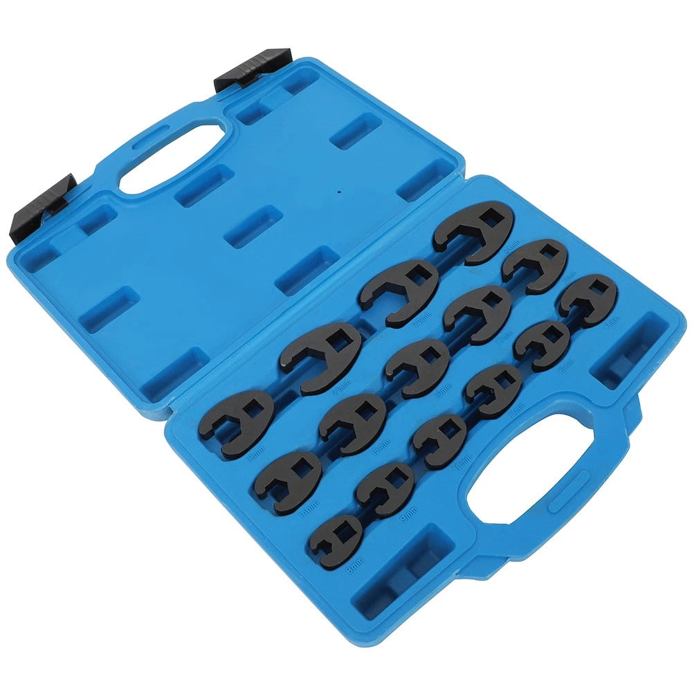15pc Crowfoot Flare Nut Wrench Set for Ratchet Extension (3/8, 1/2in Drive)