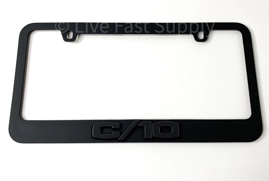 Matte License Plate Frame Gray w Black Outline Script for Chevy C10 (1969–1972)