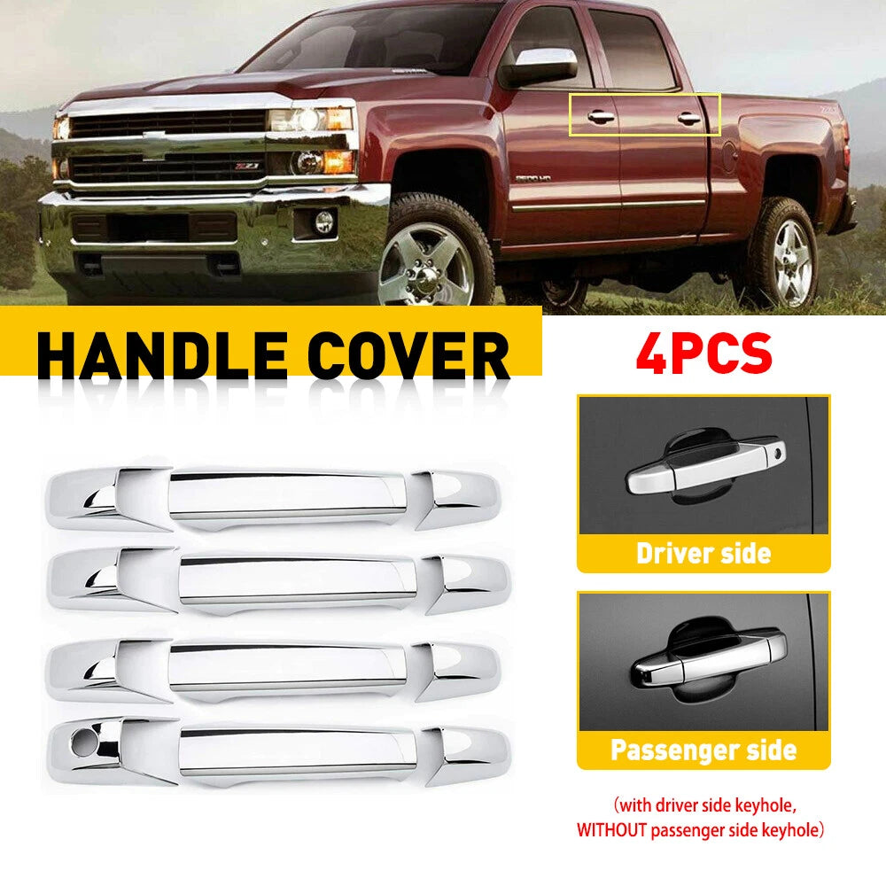 Set of 4 Chrome Door Handle Covers for Chevy Silverado GMC Sierra 1500 2500 3500 (2007–2013)