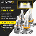 Set of 4 AUXITO 9005 H11 LED Bulbs Combo 30000LM 6000K Headlights