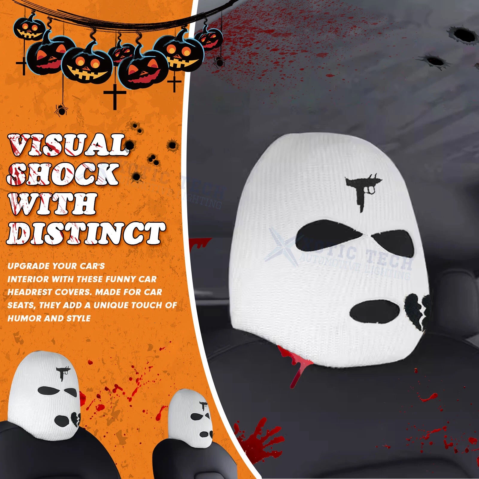 Universal Fit White Face Balaclava Scary Villain Mask Headrest Cover (Proctor)