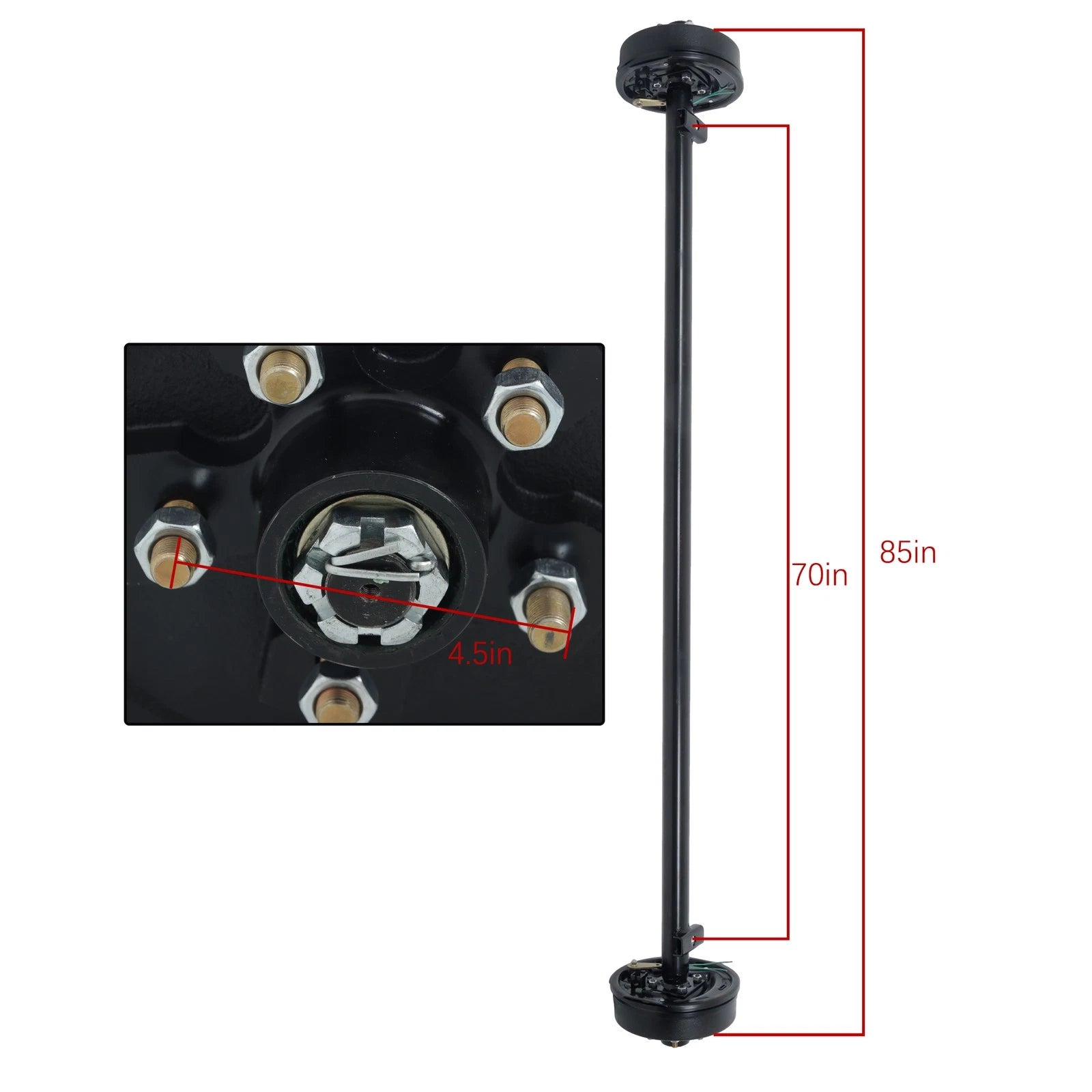 3500lbs Electric Brake Trailer Axle for 5 Lug (85" Hub Face, 70" Spring Center)