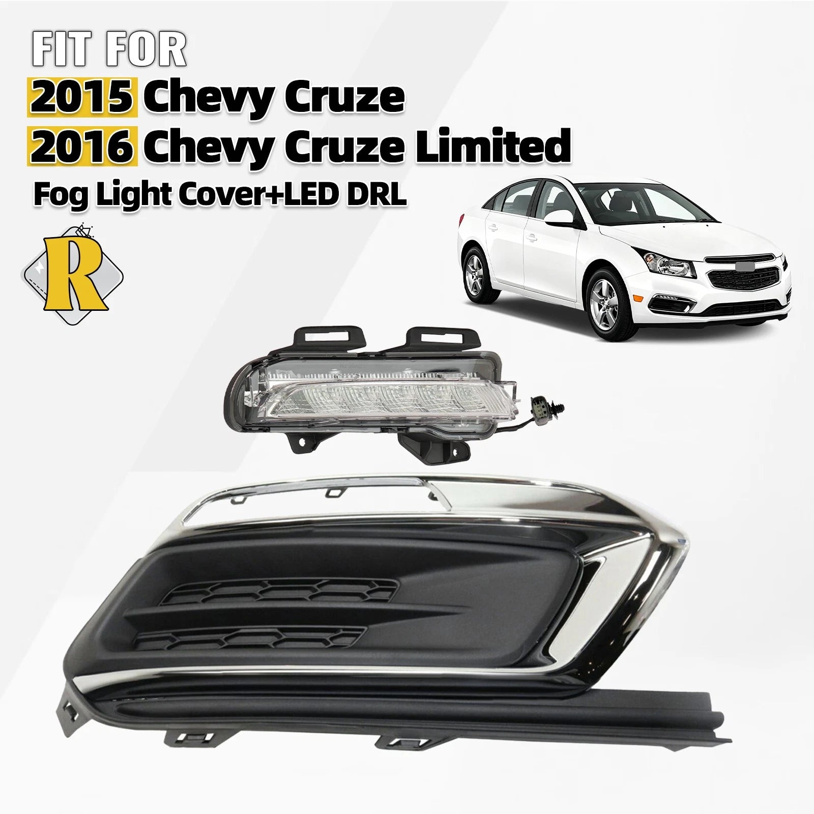 Right LED DRL + Fog Light Cover Bezel for Chevy Cruze (2015–2016)