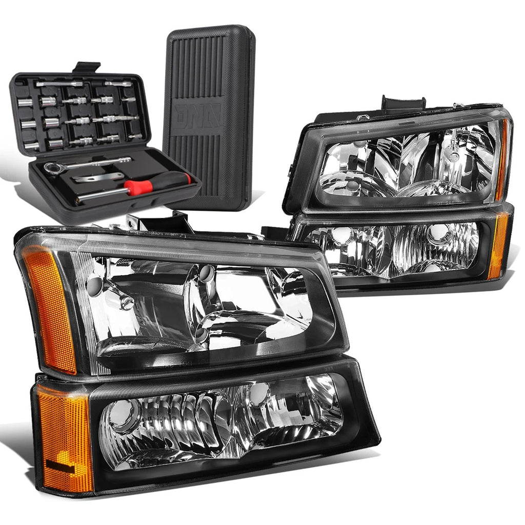 Set of 2 Black/Amber Side Headlight Bumper Lamps for Chevy Silverado (2003–2006)