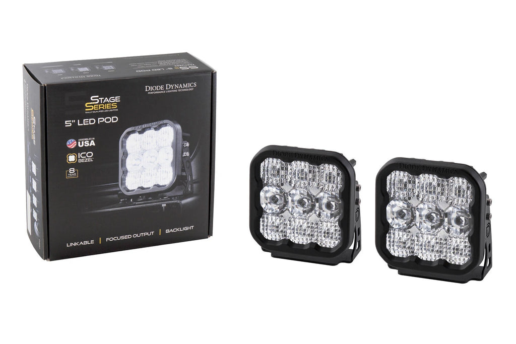 Pair SS5 Flood White Sport LED Pod Lights for Chevrolet Silverado (2014–2024)