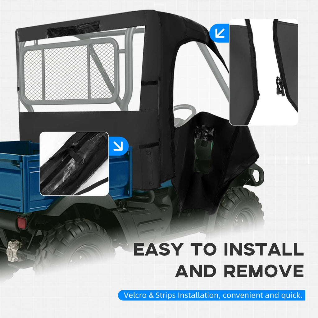 Black Soft Door UTV Cab Enclosure for Kawasaki Mule 600 610 4x4 (2005–2016)