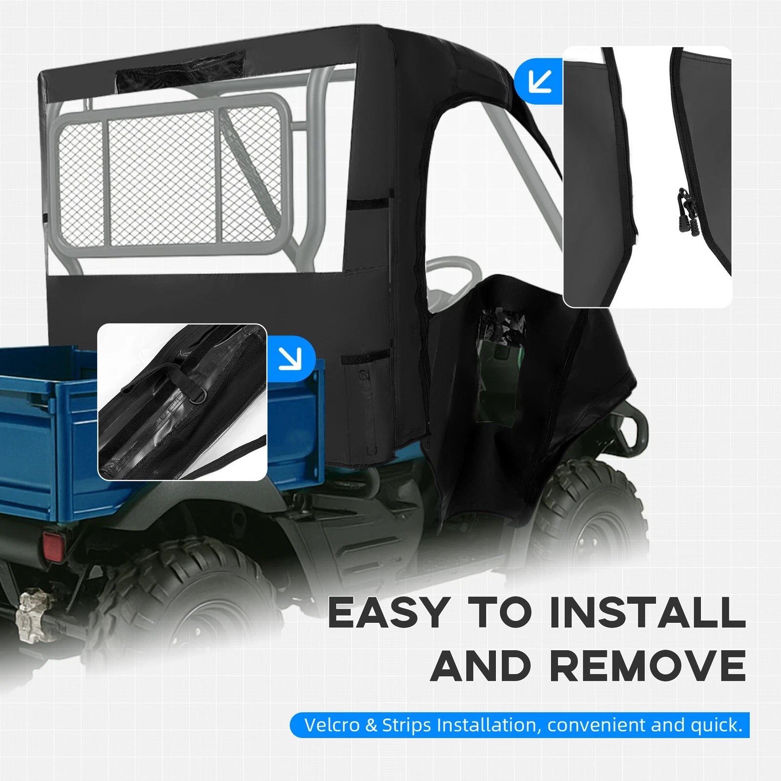 Black Soft Door UTV Cab Enclosure for Kawasaki Mule 600 610 4x4 (2005–2016)