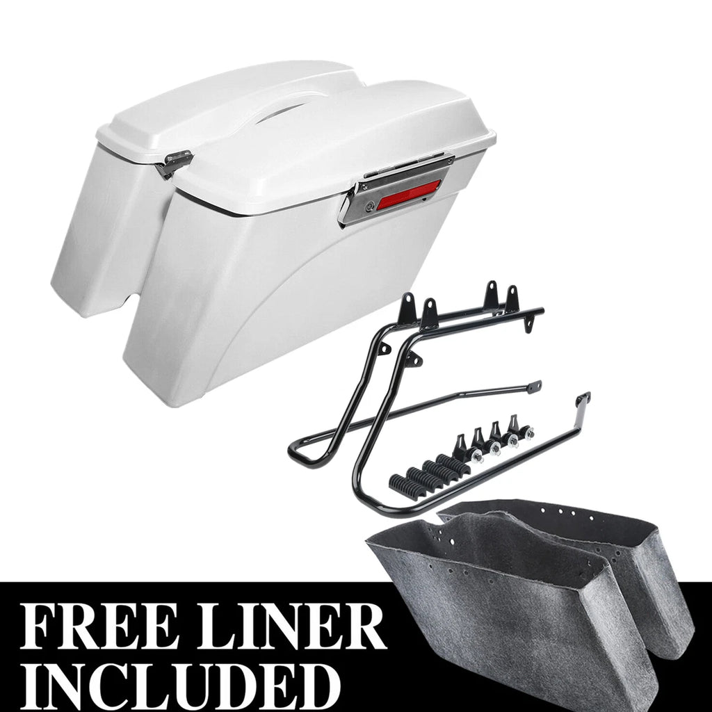 Hard Saddle Bags & Black Conversion Bracket for Harley Fatboy (1984–2017)