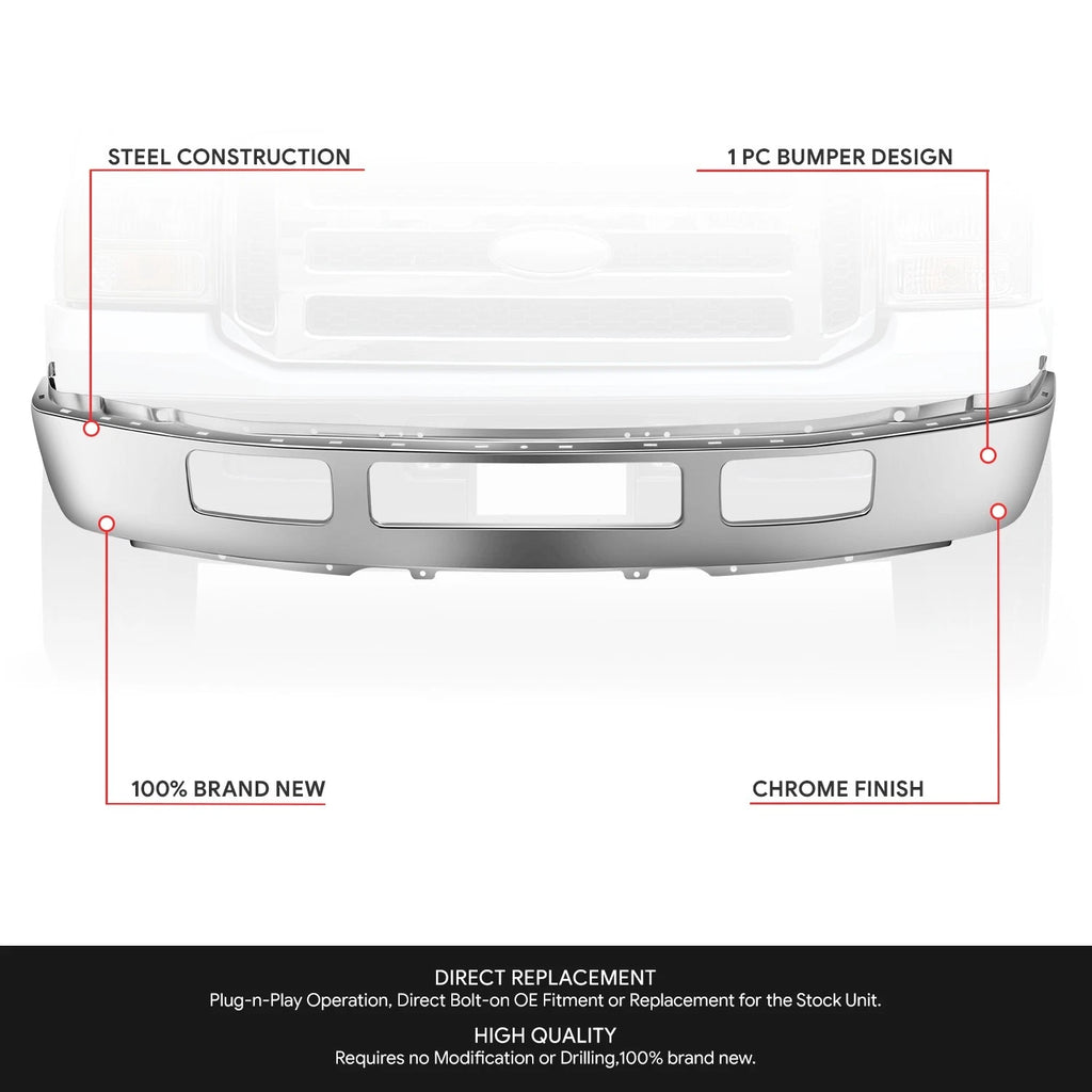 Front Bumper Face Bar for Ford F-250/F-350 SD (2005–2007) Chrome