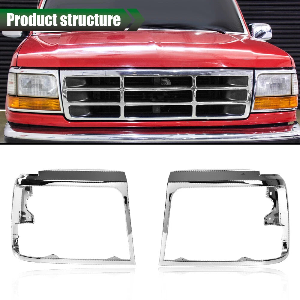 Set of 2 Chrome Headlight Trim Bezels for Ford Bronco F150
