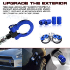 Blue Towing Hook + Tire Valve Caps & Release Fasteners for Infiniti Q50 (2014-2018)