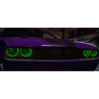 Brushed Stainless Headlight Surrounds with Green LED for Dodge Challenger (2008–2014)