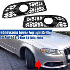 2X Honeycomb Lower Fog Light Grille for Audi A4 B7 S-Line S4 (2005–2008) Gloss Black
