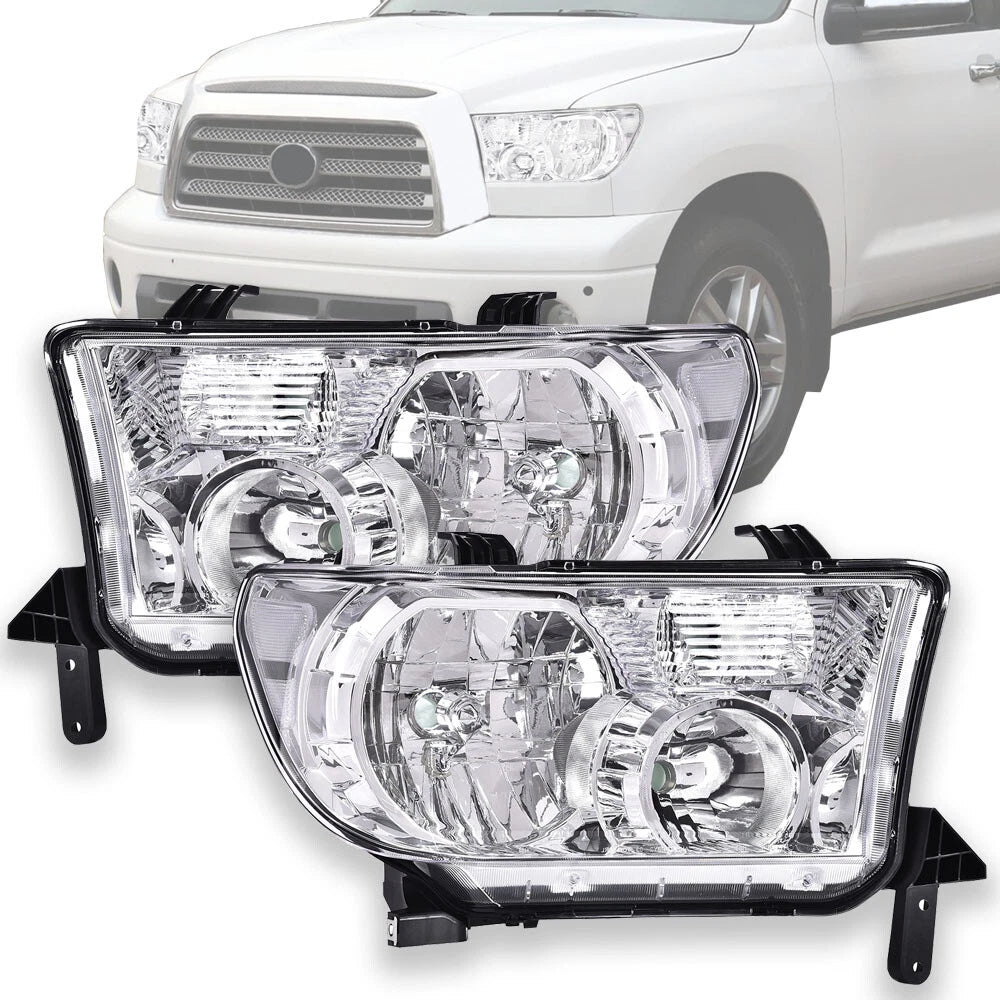 Set of 2 Chrome Headlights for Toyota Tundra, Sequoia (2007–2017)