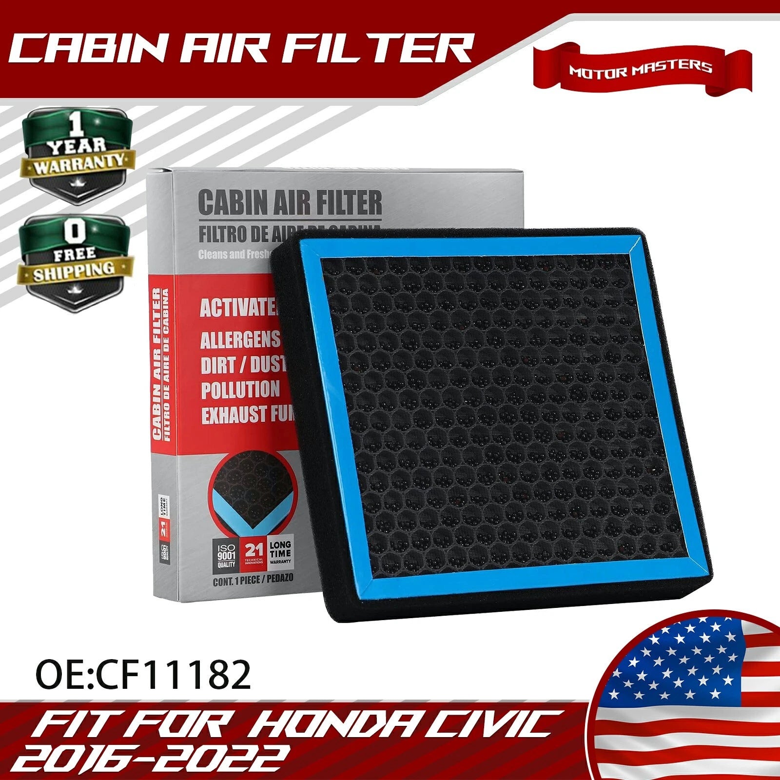 HEPA Cabin Air Filter for Honda Civic, CR-V, Fit, HR-V, Insight (CF11182)