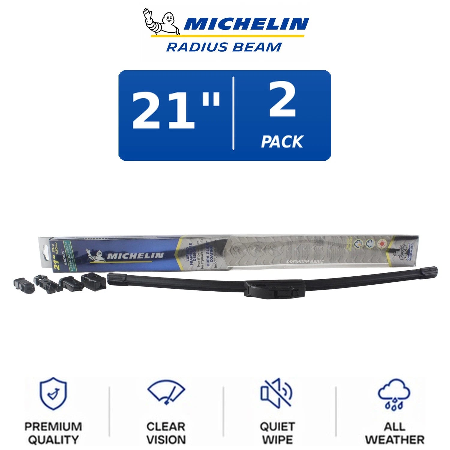 Set of 2 Michelin Radius Beam Wiper Blades 21" Curved All-Weather